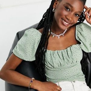 Miss Selfridge (ASOS) Green Puff Sleeve Top, Size US 6. Excellent condition
